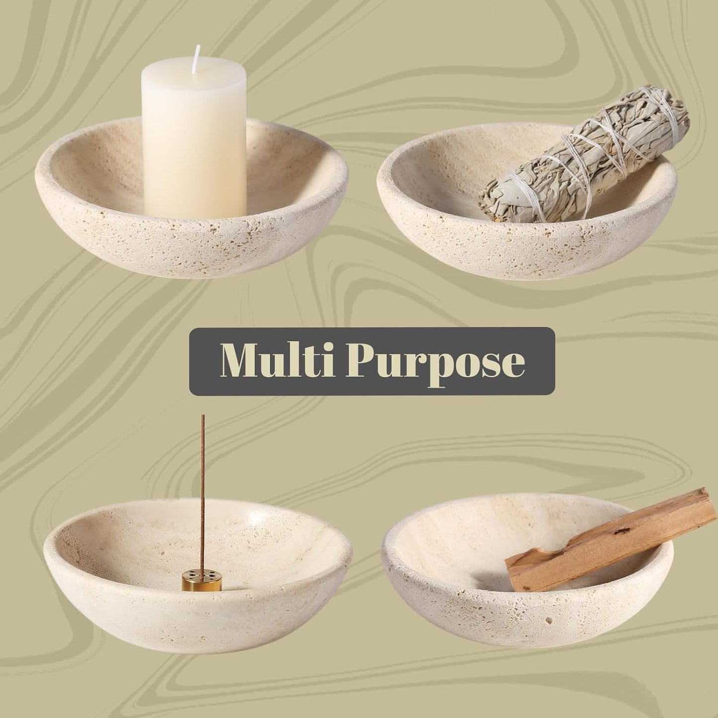 Koville Natural Marble Incense Holder, Incense Holder for Sticks with 9 Holes, Handmade Incense Burner Ash Catcher for Meditation Yoga SPA, Balsam Fir/Palo Santo/Sage/Cone (Green)
