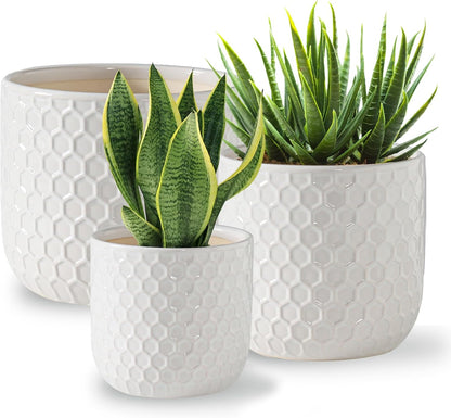Docrin 3-Pack Ceramic Planters Set - 6.5"+5.3"+4" Dual-Tone Flower Pots with Drainage Holes, Modern Indoor Outdoor Planters for Succulents/Herbs/Large Plants, Home Office (Brownish Black & White)