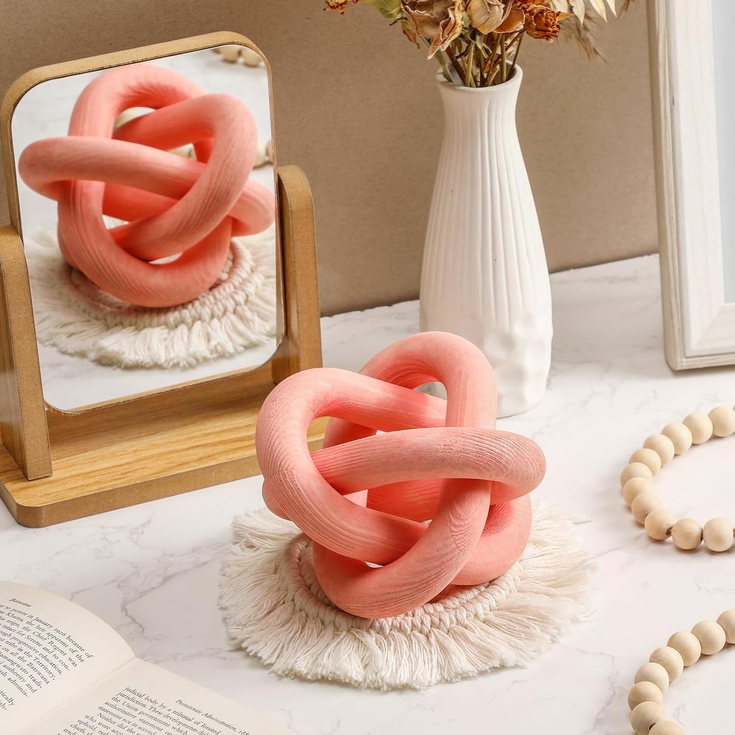 Yalikop 3 Link Wood Knot Decor Rustic Home Décor Accents Hand Carved Coffee Table Decoration, Boho Chain Link Decoration, Modern Shelf, Rustic Objects for Home Living Room Bedroom(White)