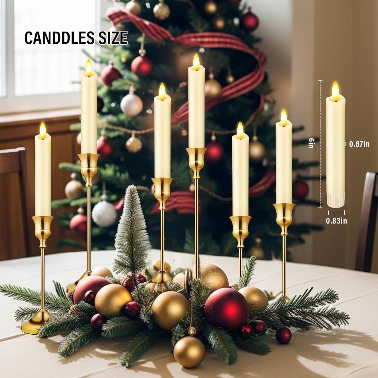 KSWING Upgraded Real Wax Short LED Flameless Taper Candles with Remote, 6 PCS White Candlesticks Battery Operated 3D Flickering - 6" Realistic Fake Candle Sticks for Home/Wedding/Fireplace Xmas Decor