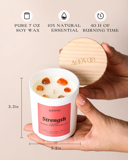AOOVOO Calm Candles Set for Women - 4 Pack Candles for Home Scented, 28 oz 200 Hour Burn, Aromatherapy Candle with Crystals, Lavender Calm/Jasmine Serenity/Water Lily Pear Harmony/Patchouli Balance