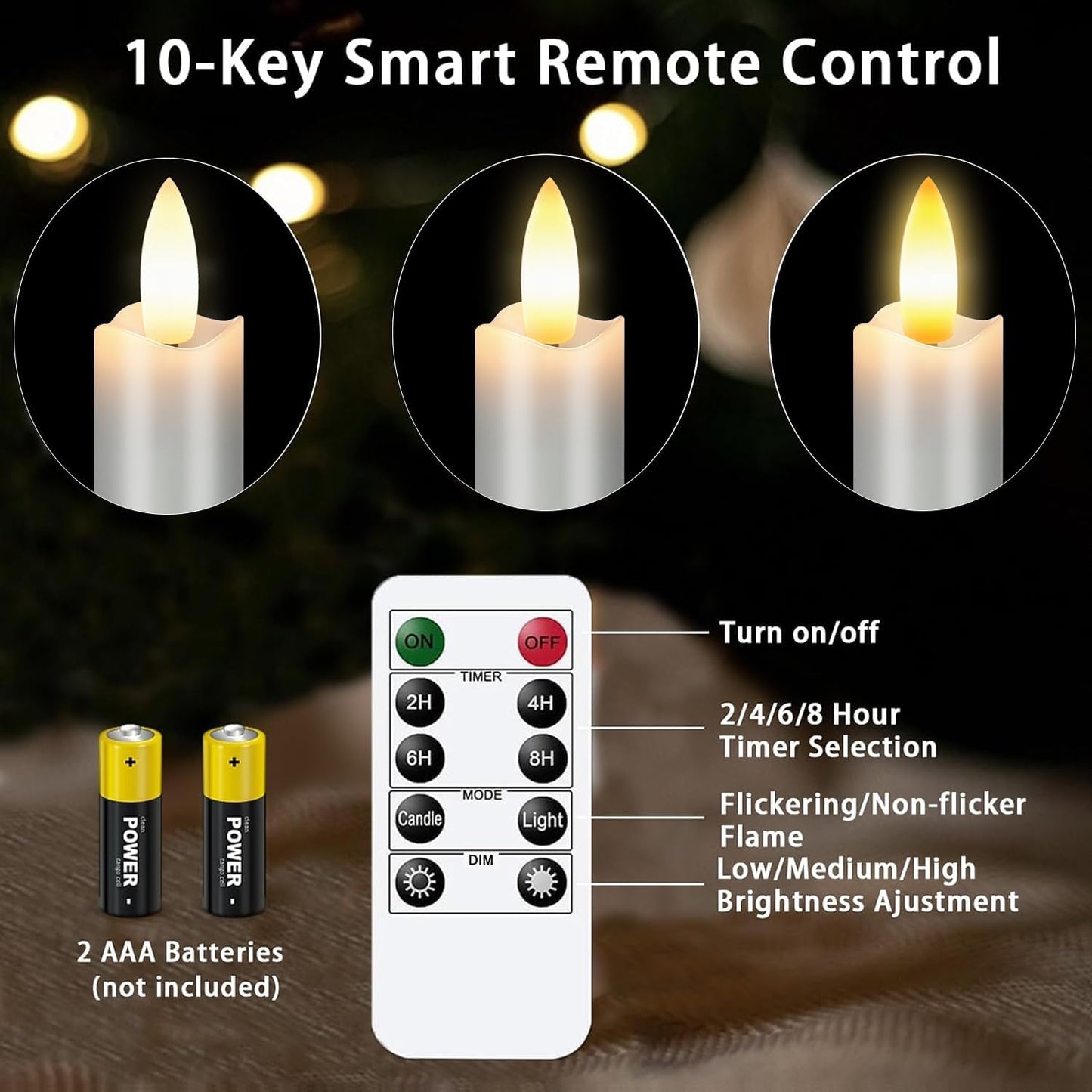 KSWING Upgraded Real Wax Short LED Flameless Taper Candles with Remote, 6 PCS White Candlesticks Battery Operated 3D Flickering - 6" Realistic Fake Candle Sticks for Home/Wedding/Fireplace Xmas Decor