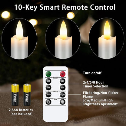 KSWING Upgraded Real Wax Short LED Flameless Taper Candles with Remote, 6 PCS White Candlesticks Battery Operated 3D Flickering - 6" Realistic Fake Candle Sticks for Home/Wedding/Fireplace Xmas Decor