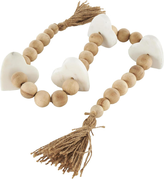 Deco 79 Marble Handmade Beaded Garland with Tassel Round Extra Long Orb Small Beads with Tassel with Knotted Brown Jute, Beads with Tassel 44" x 1" x 1", White