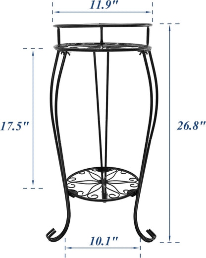 CASIMR 2-Pack Plant Stand, 2 Tier 19.2 inch Tall Metal Potted Holder Rack,Indoor Outdoor Multiple Flower Pot Shelf Rustproof Iron Garden Container for Garden Patio Living Room Corner Balcony, Black