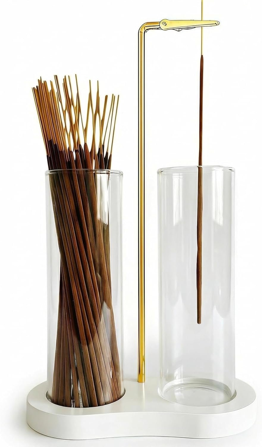 Incense Holder,2 in 1 Incense Sticks Burner Holder with Storage,Hang Upside Down Incense Holder for Sticks with Glass Ash Catcher for Meditation Yoga Spa Room Decor (Brown)