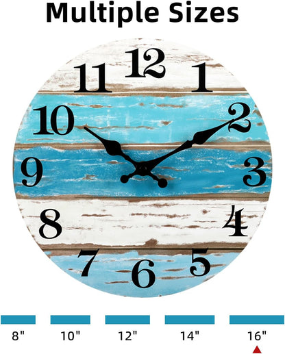 CHYLIN Wall Clock, Silent Non Ticking Battery Operated, Rustic Coastal Country Clock Decorative for Bathroom Kitchen Bedroom 8