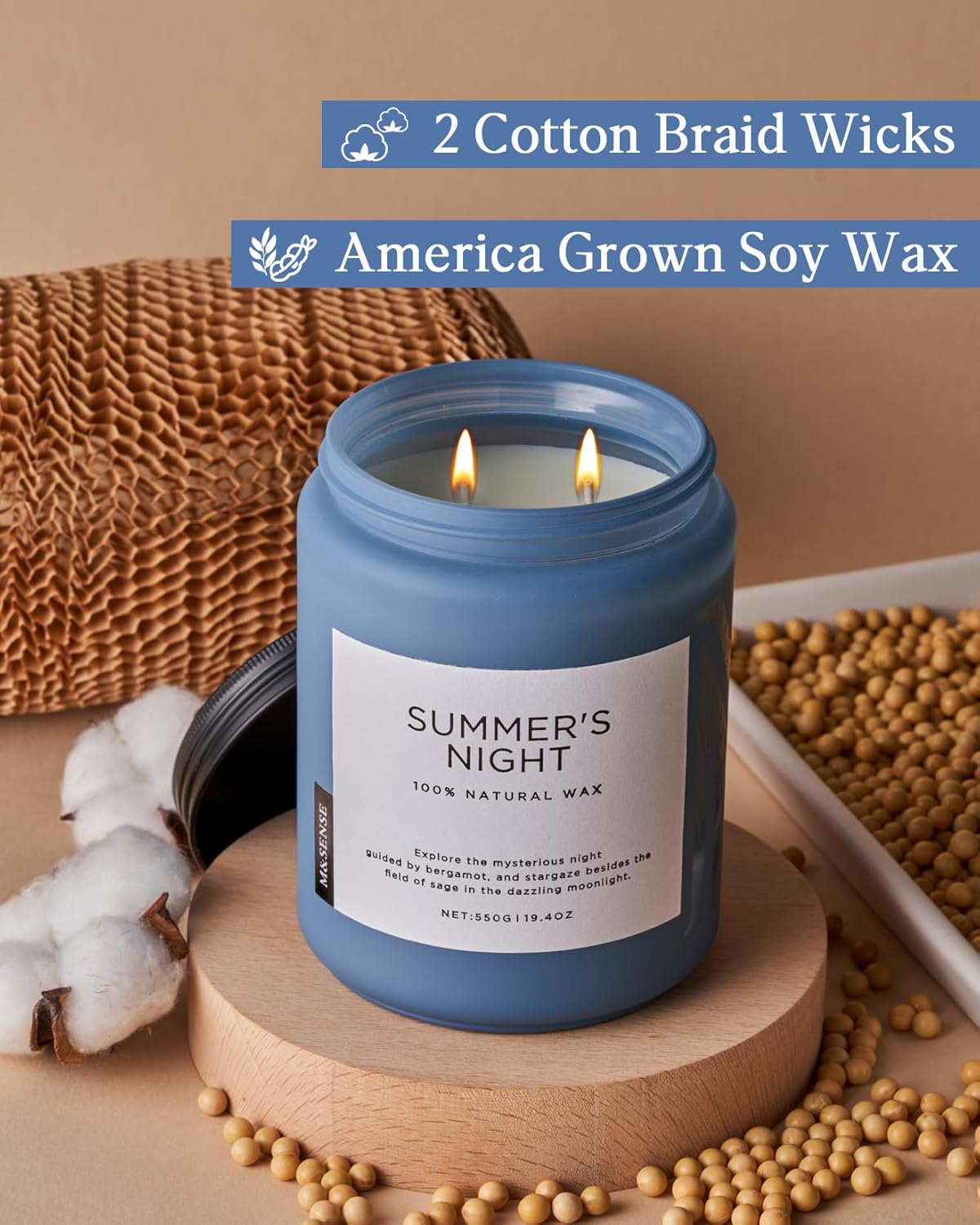 M&SENSE Eucalyptus & Mint Scented Jar Candle, Large 19.4oz Natural Soy Wax, 110-Hour Long Lasting Non-Toxic Clean Burning, Fresh Smelling Home Aromatherapy for Spa Stress Relief, Gifts for Men Women