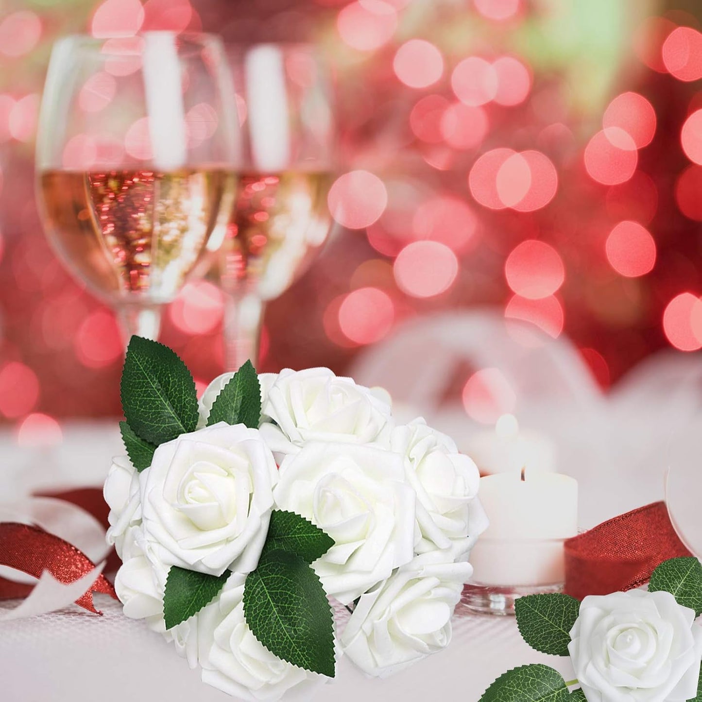 AmyHomie Artificial Flowers Dark Red Rose 25pcs Real Looking Fake Roses w/Stem for DIY Wedding Bouquets Centerpieces Arrangements Party Baby Shower Mothers Day Christmas Tree Decorations