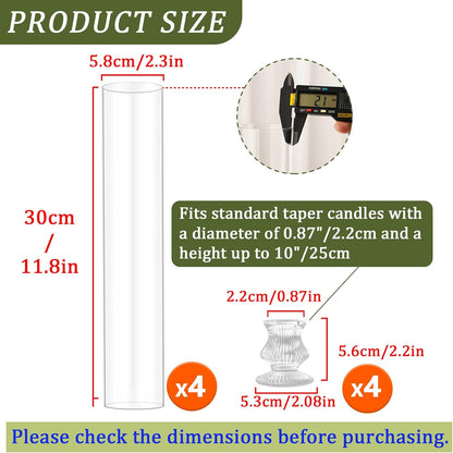 Hurricane Glass Candle Holders, Set of 10 Candlestick Holders for Taper Candle with 11.8" Tall Windproof Cylinder Covers Candle Stand Bulk for Table Centerpieces on Wedding Birthday Housewarming Decor