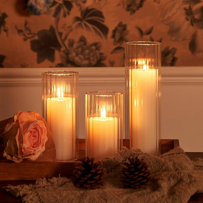 Set of 6 White Pillar Candles with Clear Glass Hurricane Holders- Elegant Cylinder Candle Vases for Weddings, Parties, Centerpieces, Home & Office Decor (White, 6 Set)