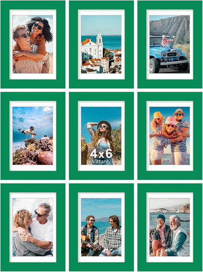 Vittanly 8x10 Picture Frames Set of 9, Shatter Resistant Plexiglass, Display 5x7 Pictures with Mat or 8x10 without Mat, Photo Frames for Wall or Tabletop, Engineered Wood, Black - Colors B