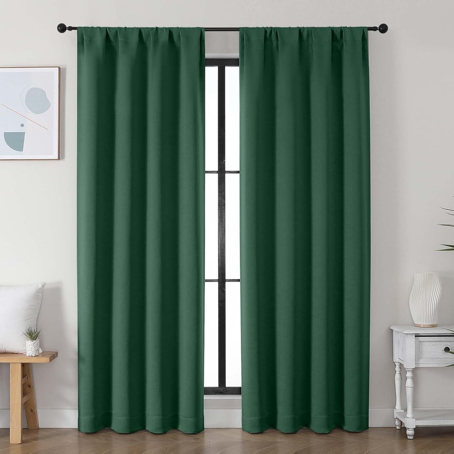 Simplebrand Ava Sage Green Blackout Curtains for Bedroom 63 Inch Length 2 Panels Set, Solid Thermal Insulated Energy Saving Rod Pocket Window Treatment Curtains Blackout Drapes, W40 x L63 Inch, Sage - Colors B