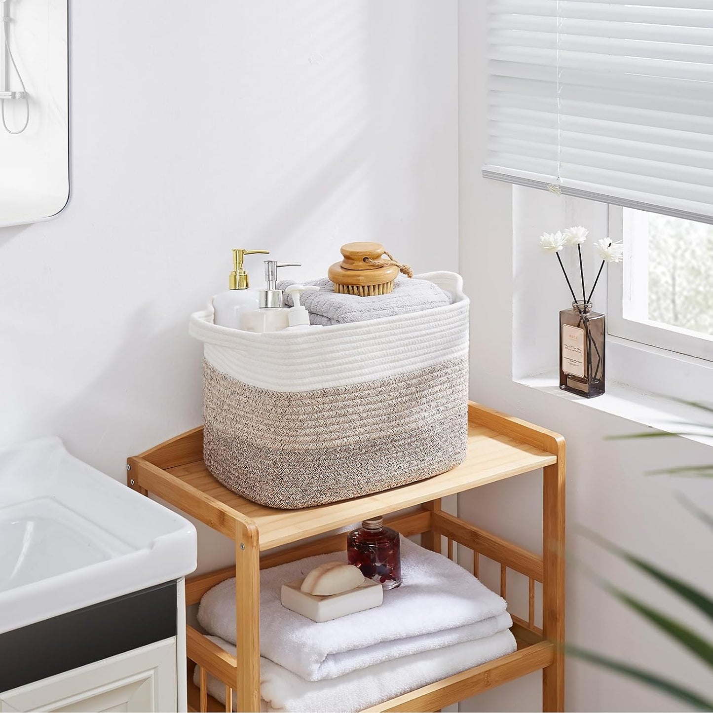 OIAHOMY Storage Basket, Woven Baskets for Storage, Cotton Rope Basket for toys,Towel Baskets for Bathroom - Pack of 3, Gradient Yellow