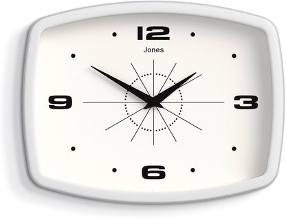 JONES CLOCKS® Movie wall Clock | Retro Rectangular Clock | 10 inch | Orange | Cool mid-Century Designer Look for Kitchen, Living Room or Office