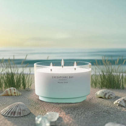 Chesapeake Bay, 11oz Marine Drift Scented Candle, Mood Evoking Fragrance, Textured Sea Glass-Inspired Jar, Premium Soy Blend Wax with Essential Oils, Coastal Fragrance for Home Décor or Gifting