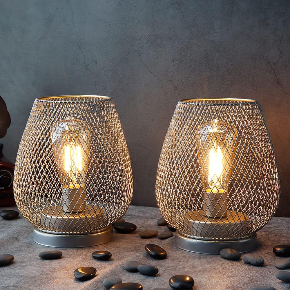JHY DESIGN Set of 2 Metal Cage LED Lantern Battery Powered Cordless Accent Light with LED Great for Weddings Parties Patio Events for Indoors Outdoors