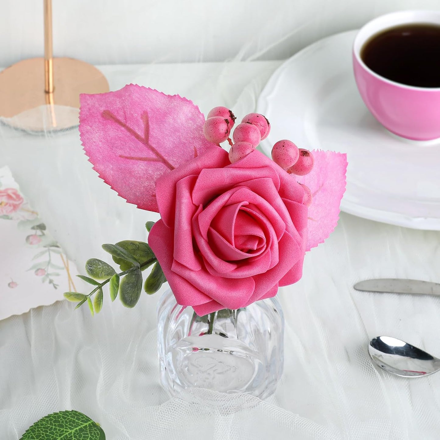 AmyHomie Artificial Flowers Dark Red Rose 25pcs Real Looking Fake Roses w/Stem for DIY Wedding Bouquets Centerpieces Arrangements Party Baby Shower Mothers Day Christmas Tree Decorations