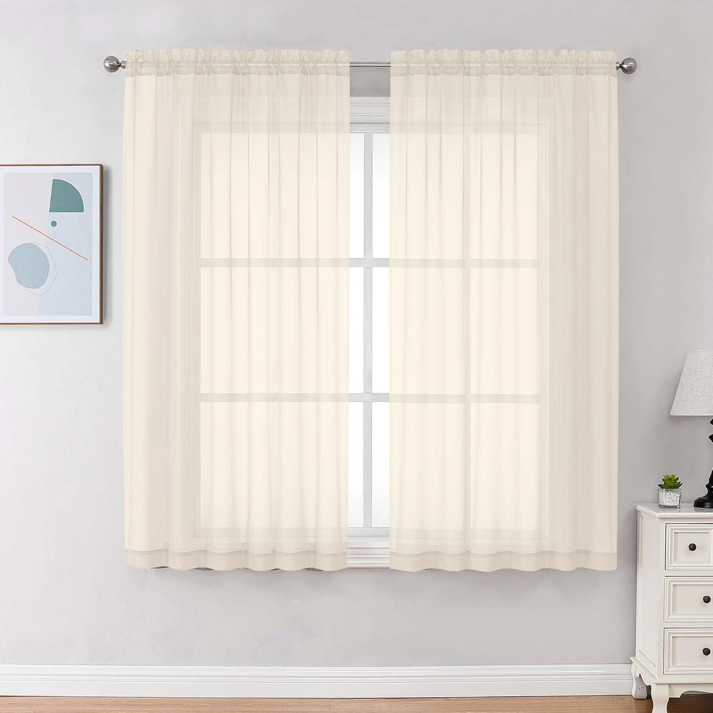 Chyhomenyc Sheer White Valances for Windows 2 Pack, Small Window Curtains for Living Room Bathroom Cafe Laundry Basement, Modern Top Dual Rod Pocket Voile Curtain, 42W x 14L inches, White - Colors A