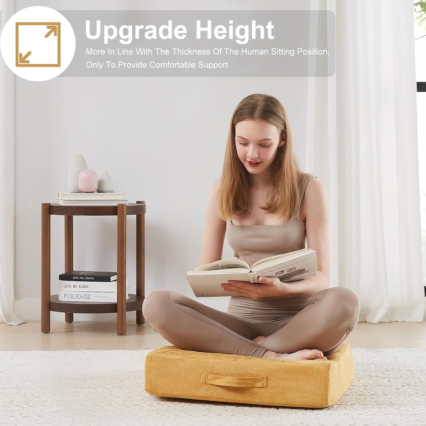 JKMAX 2 Pcs High Density Foam Floor Pillow - Upgraded Large Pillows Seating for Adults - Outdoor Floor Cushion with Soft Tufted Cover - Yoga Pillows for Sitting On Floor - 22 Inch Light Gray