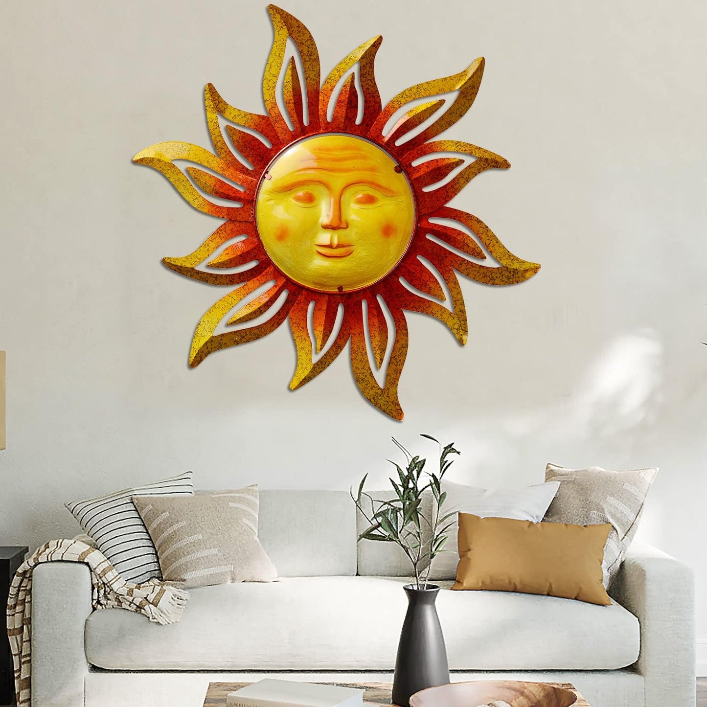 Large Sun Wall Art Decor 45 inch Metal Wall Art, Retro Hanging Decor, Valentine Wall Decorations for Patio,Yard,Garden,Fence,Living Room