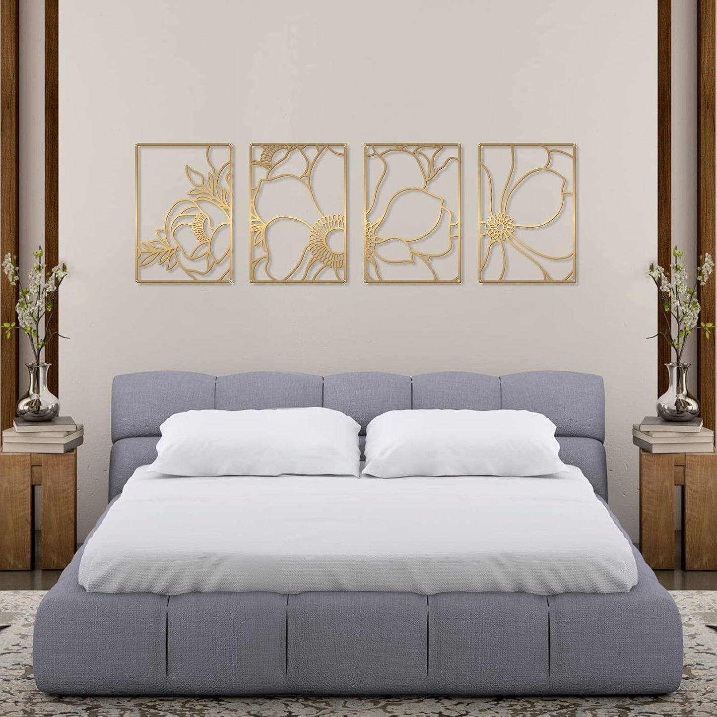 Glamativity 4 Pack Gold Wall Art Decor, Minimalist Single Line Real Metal Wall Art, Woman's Body Shape Abstract Wall Art (Gold Classic Style, 17 x 11.8'')