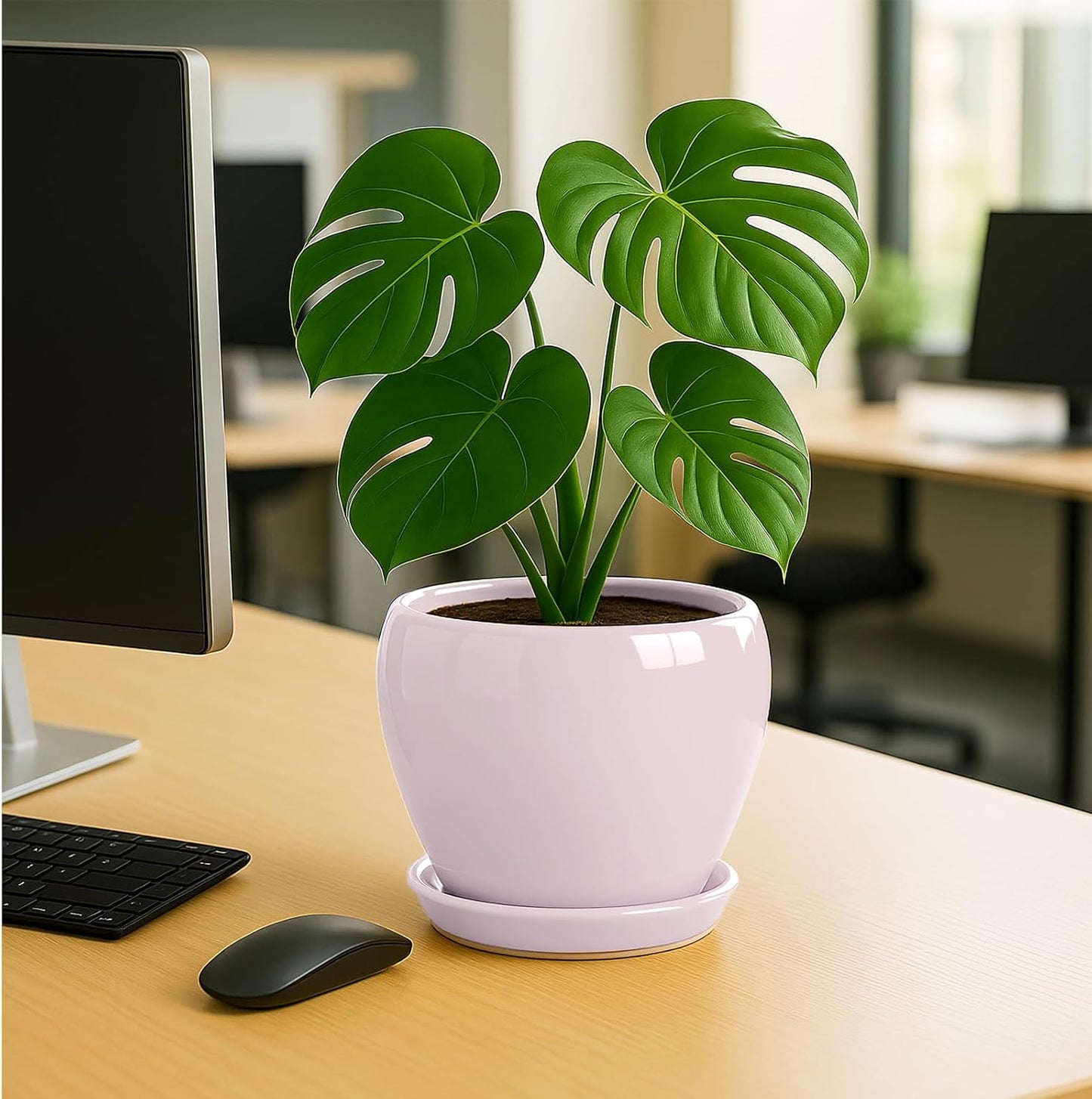 Deep Dream 6 Inch Plant Pots- Ceramic Planter Pot with Drainage Hole and Saucer, Round Flower Pot for Indoor Outdoor Succulent, Snake Plants and Cactus, Blue