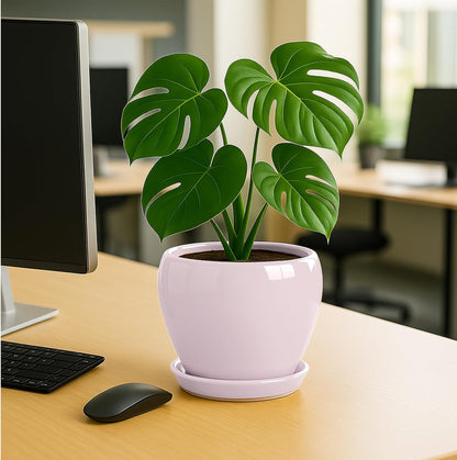 Deep Dream 6 Inch Plant Pots- Ceramic Planter Pot with Drainage Hole and Saucer, Round Flower Pot for Indoor Outdoor Succulent, Snake Plants and Cactus, Blue