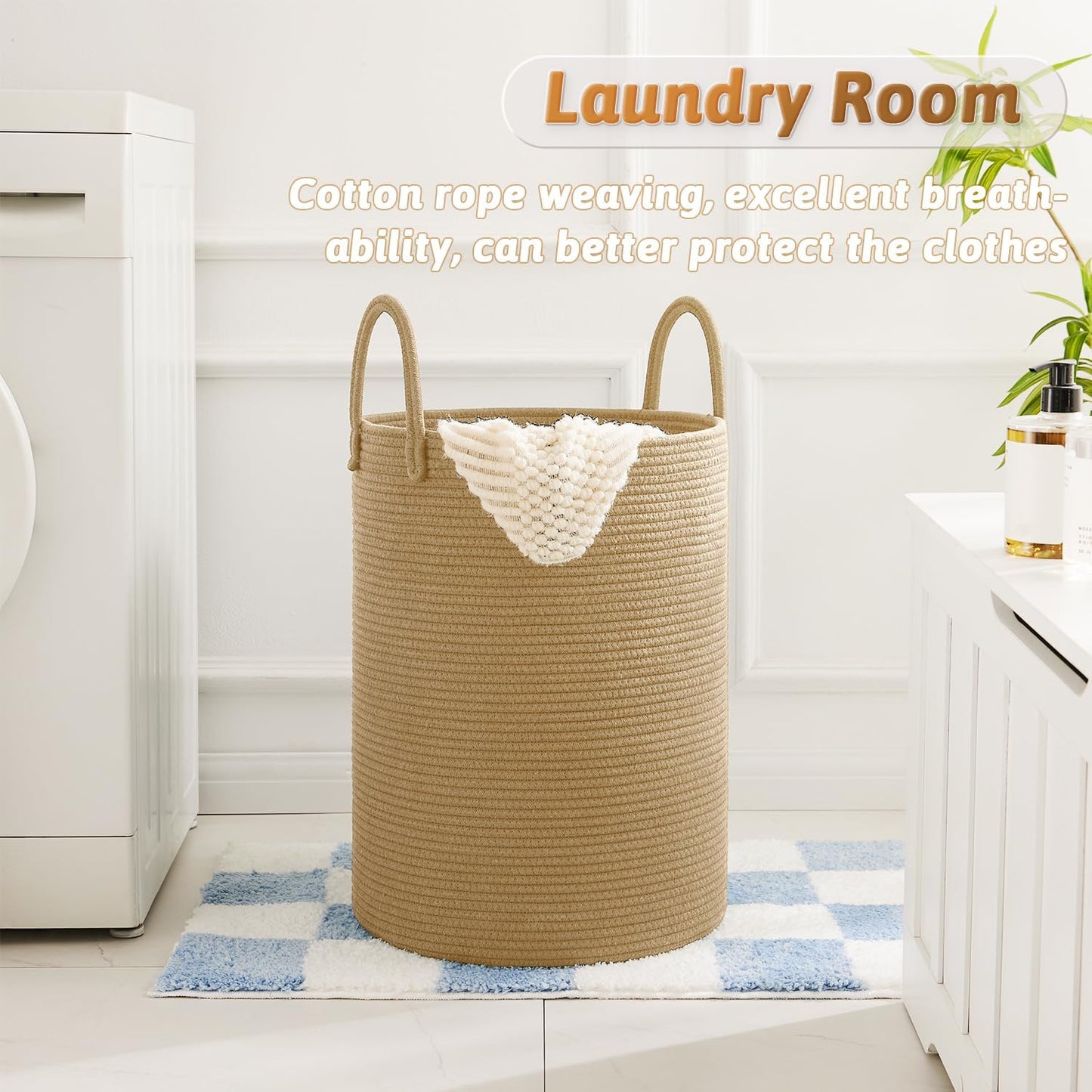 Artfeel Laundry Basket,Woven Cotton Rope Laundry Hamper,60L for Decor Storage of Dirty Clothes,Toys and Blankets in Bathroom,Baby Room and Living Room