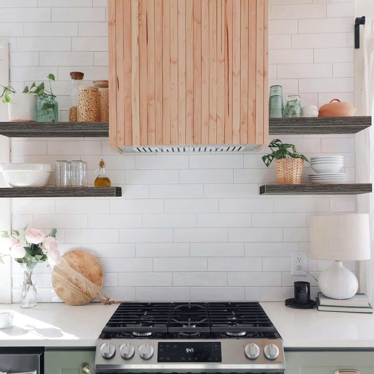 QEEIG Floating Shelves for Wall Bathroom Shelf Bedroom Kitchen Living Room Hanging Book Shelves Small Farmhouse Decor 16 inch Set of 3, Rustic Brown (015-BN3)