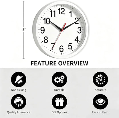 Rohioue Wall Clock Modern 8 Inch Battery Operated Silent Non Ticking Small Analog Clock for Living Room Office Home Bedroom Kitchen Bathroom(Black)