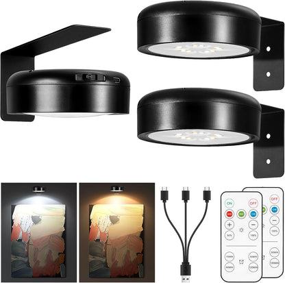 Arixinks 3PACK Picture Light Battery Operated with Remote, Painting Light for Wall Art with 3 Lighting Colors Dimmable, LED Art Display Accent Light on Wall for Poster Dartboard Frame Portrait Black
