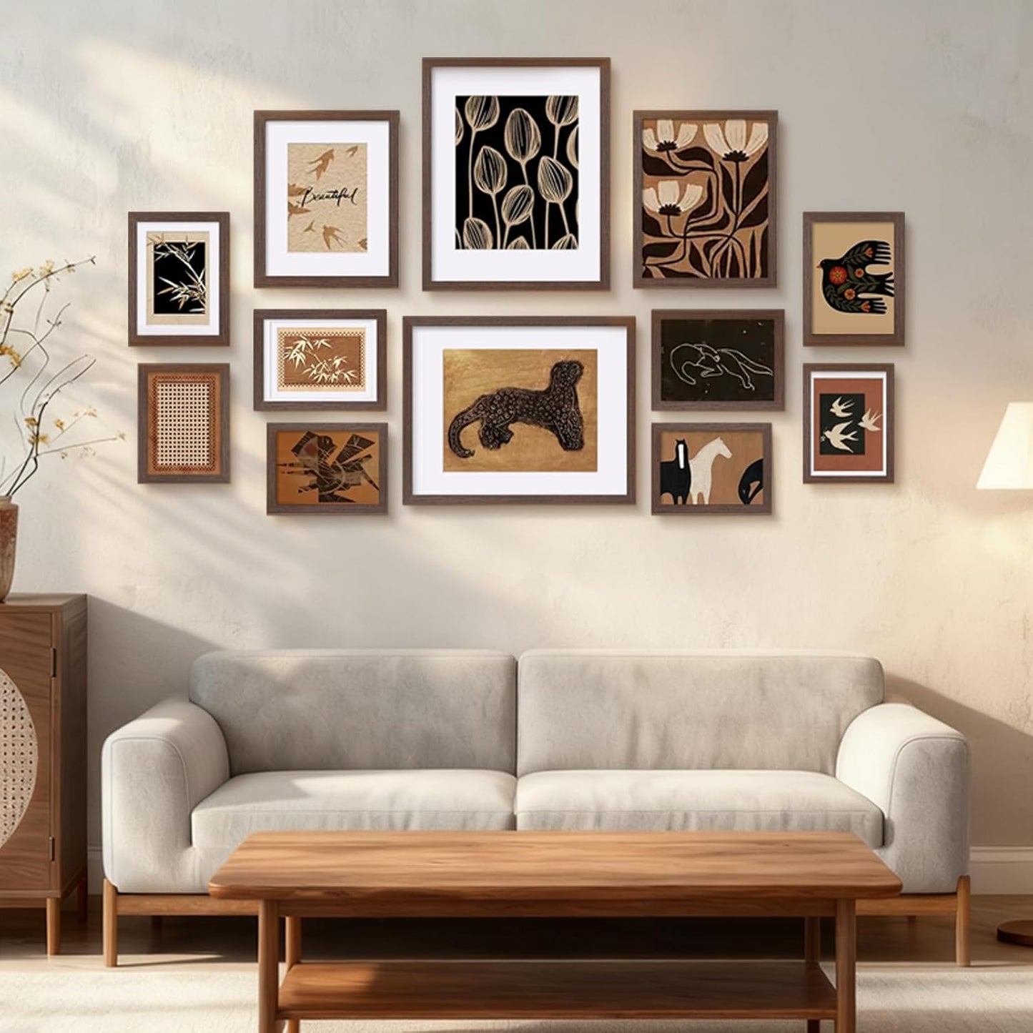 Egofine Picture Frame Set 12 Pack, Picture Frames Collage Wall Decor with Two 11x14, Two 8x10, Four 5x7, Four 4x6 for Wall and Tabletop, Made of Solid Wood, Covered by Plexiglass, Natural Wood