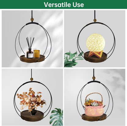 Hanging Planter for Indoor Plants, Black Plant Hanger Indoor with Sturdy Wood Base, Modern Boho Macrame Plant Hanger for 3-5.5 Inch Pot, Hanging Wall Ceiling Window Home Decor (Pots Not Included)