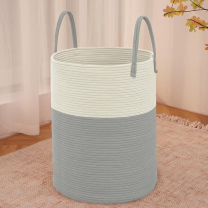JMvicyroam Large Woven Laundry Basket Hamper,60L Cotton Rope Storage Bin for Blankets,Toys and Clothes,Decorative Tall Nursery Hamper for Living Room,Baby Nursery,Bathroom and Bedroom,Brown