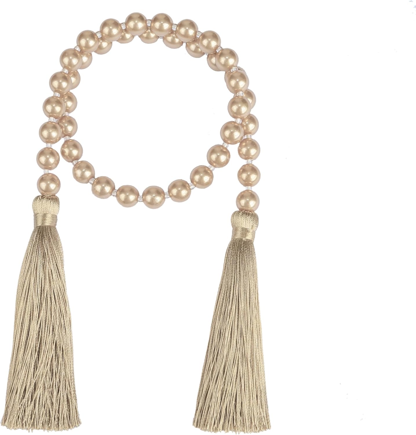 34 Inch Pearl Glass Bead Garland with Tassels - Elegant Boho Table Decor, Fringe Wall Hanging for Wedding, Party, Farmhouse Rustic Prayer Bead Home Decoration(1 Pack,Gold)