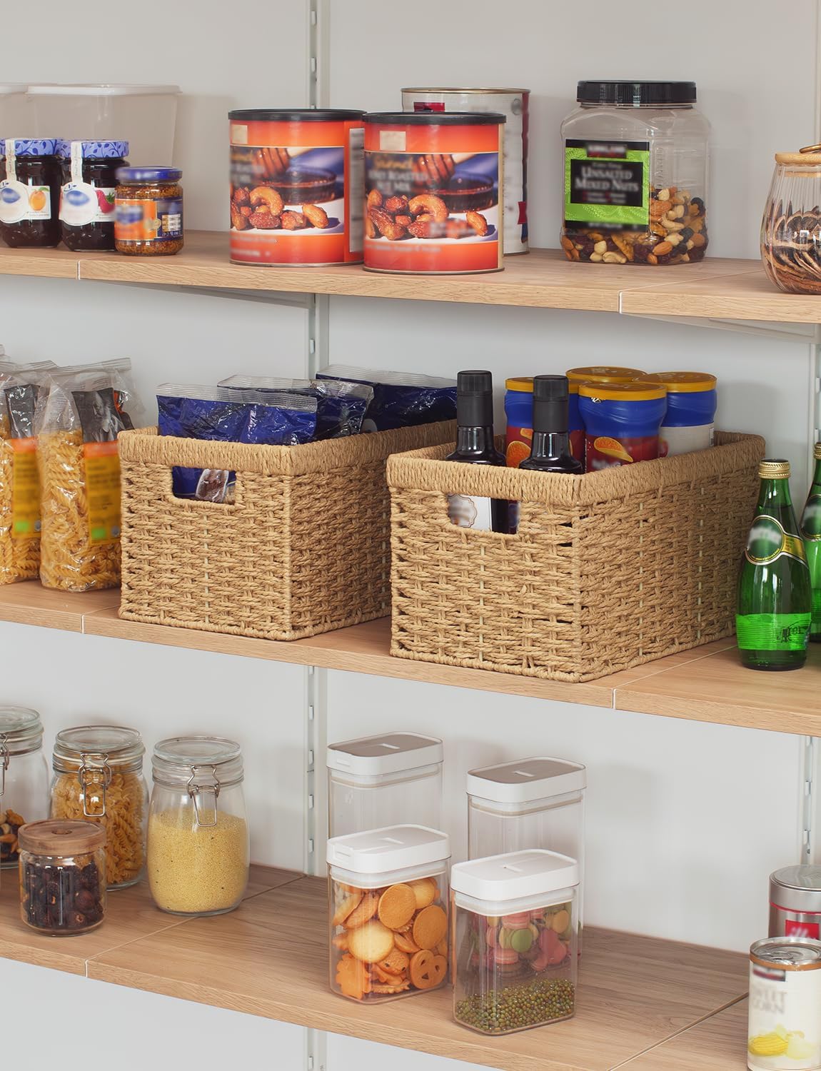 StorageWorks Wicker Basket, Baskets for Organizing, Storage Basket with Built-in Handles, Water Hyacinth Shelves (Medium 2-Pack, Natural Hyacinth)