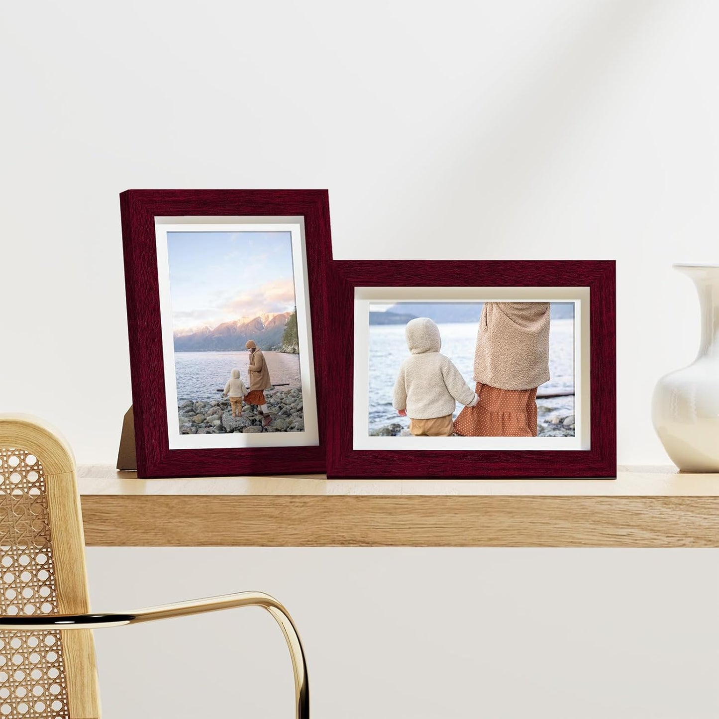 Vittanly 8x10 Picture Frames Set of 9, Shatter Resistant Plexiglass, Display 5x7 Pictures with Mat or 8x10 without Mat, Photo Frames for Wall or Tabletop, Engineered Wood, Black - Colors B