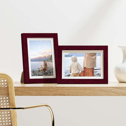 Vittanly 8x10 Picture Frames Set of 9, Shatter Resistant Plexiglass, Display 5x7 Pictures with Mat or 8x10 without Mat, Photo Frames for Wall or Tabletop, Engineered Wood, Black - Colors B