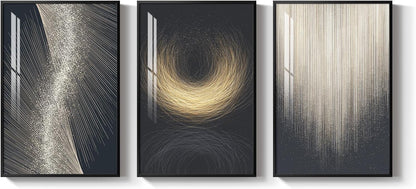 Framed Modern Luxury Gold Wall Art, Set of 3 Piece Contemporary Paintings Artwork for Walls, Golden Prints Pictures with Gold Frame, Wall Decor for Living Room, Hallway, Bedroom, Office 16x24 Inch