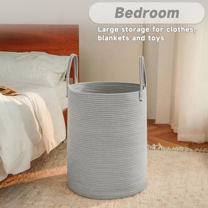 JMvicyroam Large Woven Laundry Basket Hamper,60L Cotton Rope Storage Bin for Blankets,Toys and Clothes,Decorative Tall Nursery Hamper for Living Room,Baby Nursery,Bathroom and Bedroom,Brown