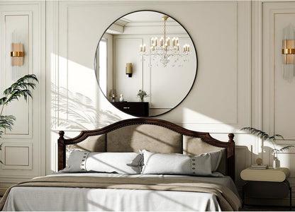 HARRITPURE Round Mirror 30 Black Wall Mounted Circle Mirrors Vanity Mirror with Brushed Aluminum Alloy Frame Modern Decoration for Bathroom, Living Room, Vanity, Bedroom, Entryway