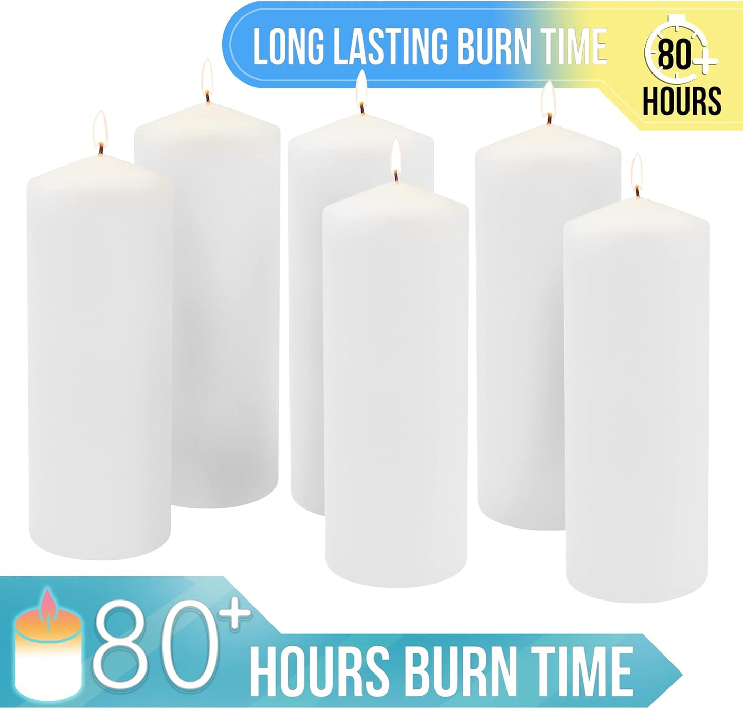 Stonebriar Unscented White Tall Pillar Candles, 65 Hour Burning Candle Pillars, Perfect for Decor, Weddings, Emergencies 3" X 6", 6 count