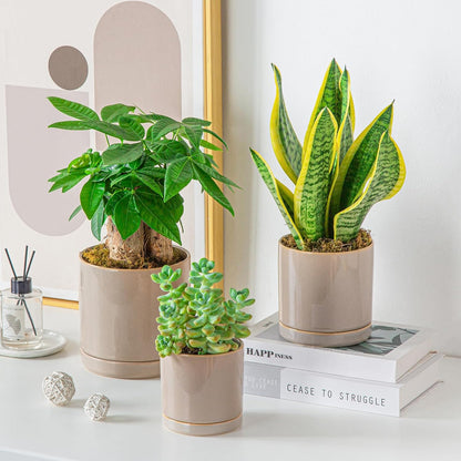 vancasso Ceramic Plant Pots, 3 Piece Planters for Indoor Plants, 4.25+5.25+6.25 Inch Flower Pots with Drainage, Plant Pots Indoor for Succulent, Pothos, Snake Plant and Money Tree, Etc (White)
