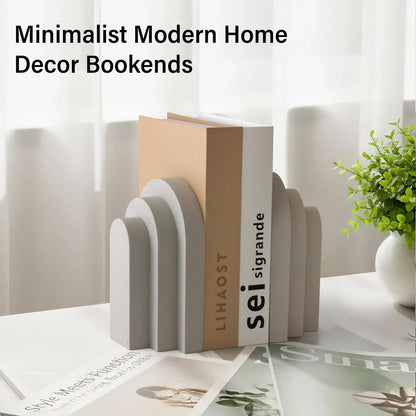 LIN CHUAN Heavy Duty Bookends for Shelves, 6.6 LBS Heavy Book Ends for Heavy Books, Decorative Modern Bookends with Faux Sandstone Look, Layered Arch Book Stopper for Bookshelf Holder Set of 2, Beige