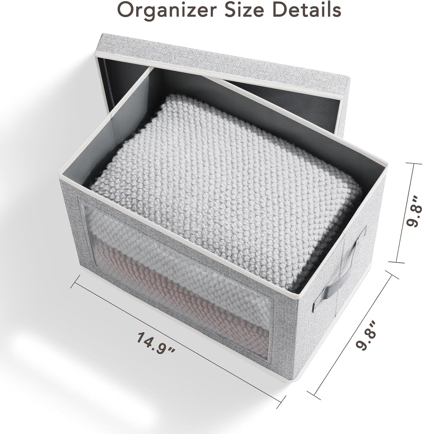 Homsorout Storage Bins with Lids - Fabric Closet Storage Bins with Window, Collapsible Baskets for Shelves 4 Pack, Home Decorative Boxes for Clothes, Closet, Office, Grey