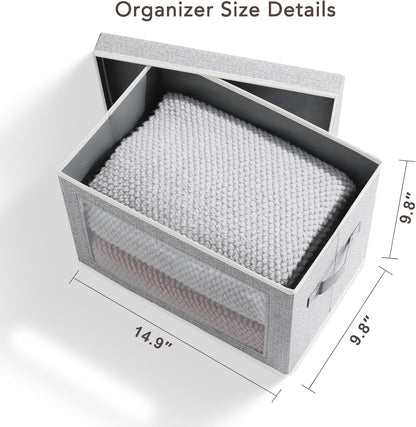Homsorout Storage Bins with Lids - Fabric Closet Storage Bins with Window, Collapsible Baskets for Shelves 4 Pack, Home Decorative Boxes for Clothes, Closet, Office, Grey
