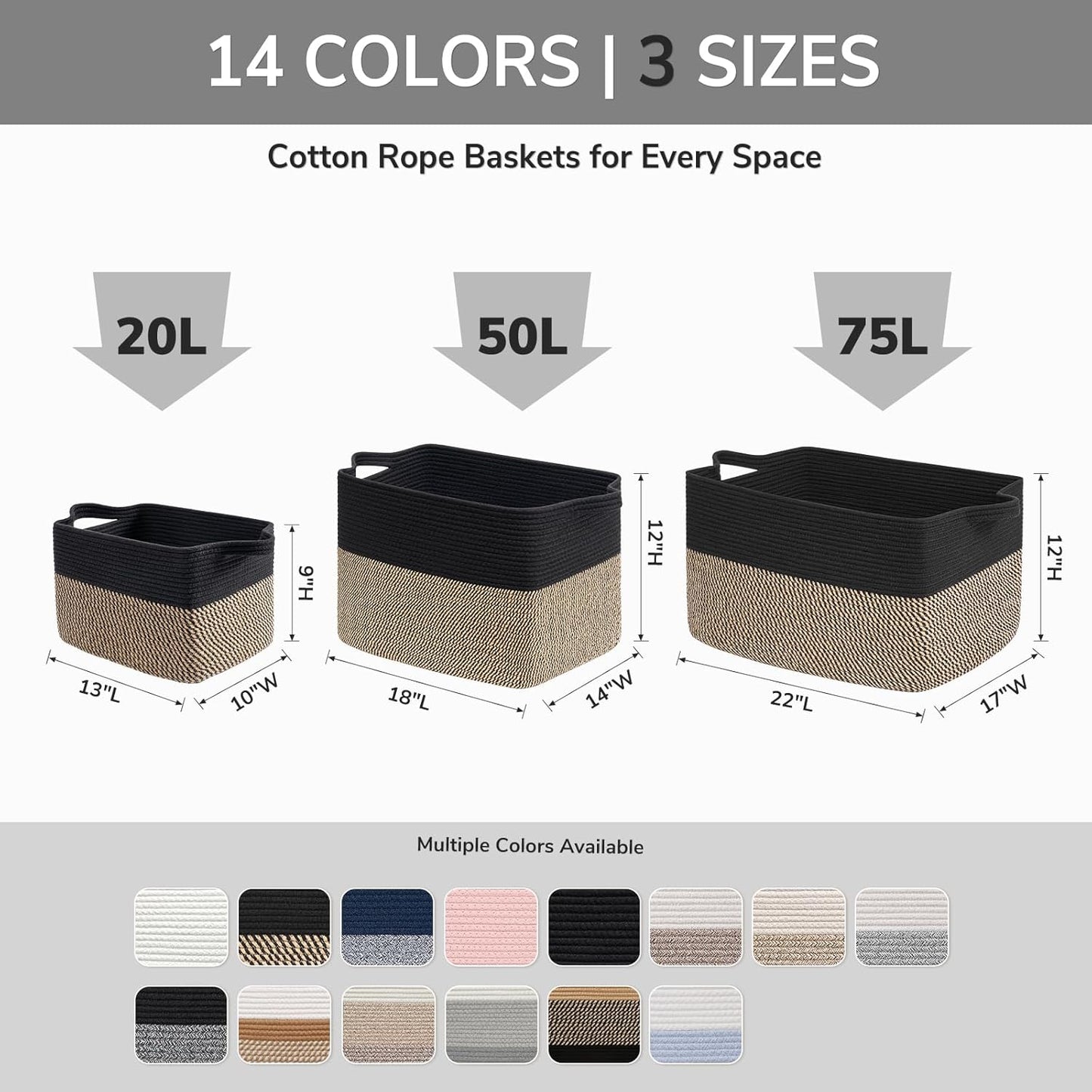 Goodpick Cube Storage Bins - Towel, Book, Cloth, Shoes, Closet Shelf Woven Baskets for Office, Baby Laundry, Toys, 13''x10''x9''