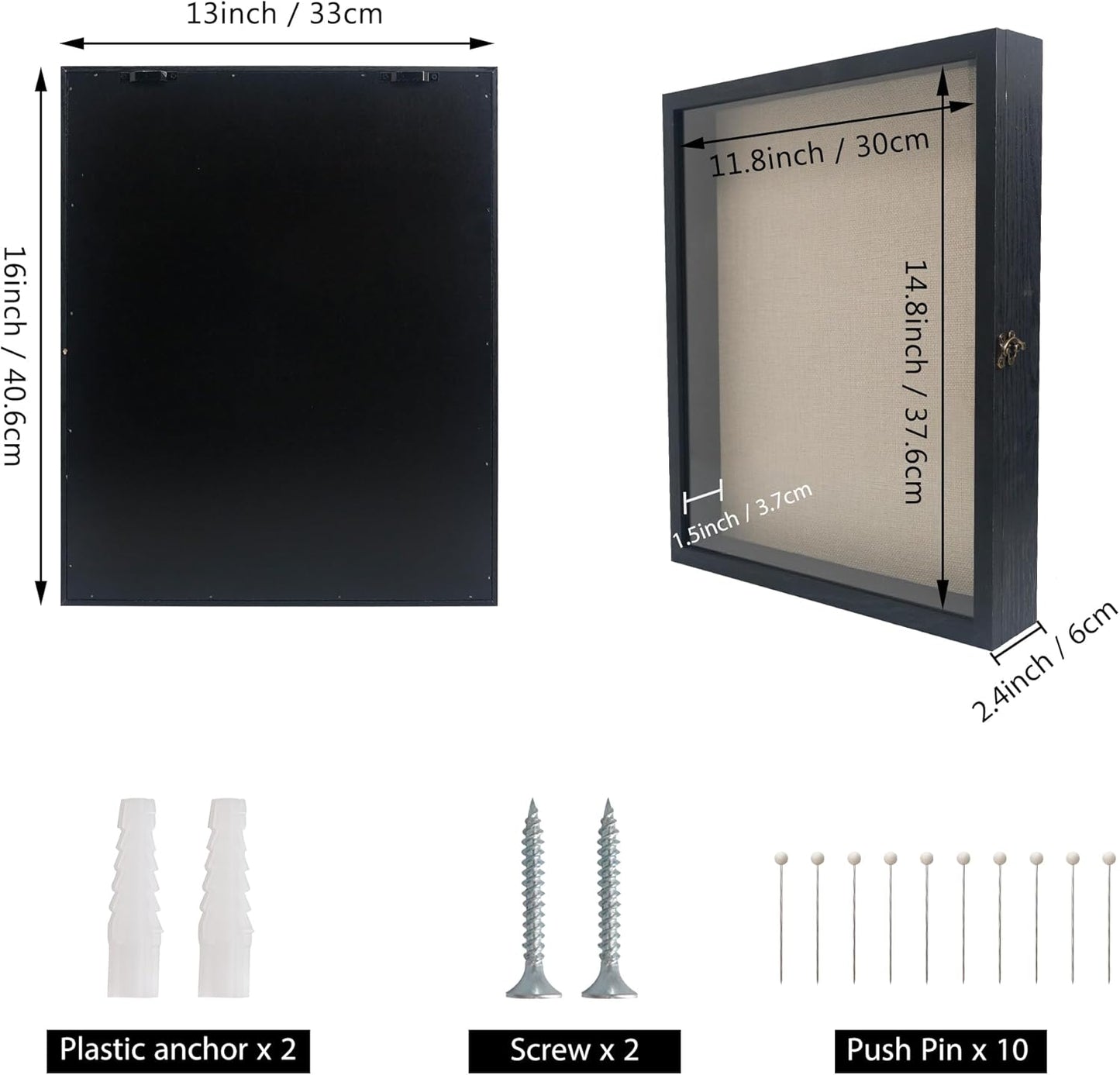 GraduatePro Shadow Box Frame 11x14 Display Case with Linen Back, Real Glass Window Door with Hinge, Picture Frame Wedding Bouquet Memorabilia Medals Photos Memory Box for Keepsakes, Carbonized Black