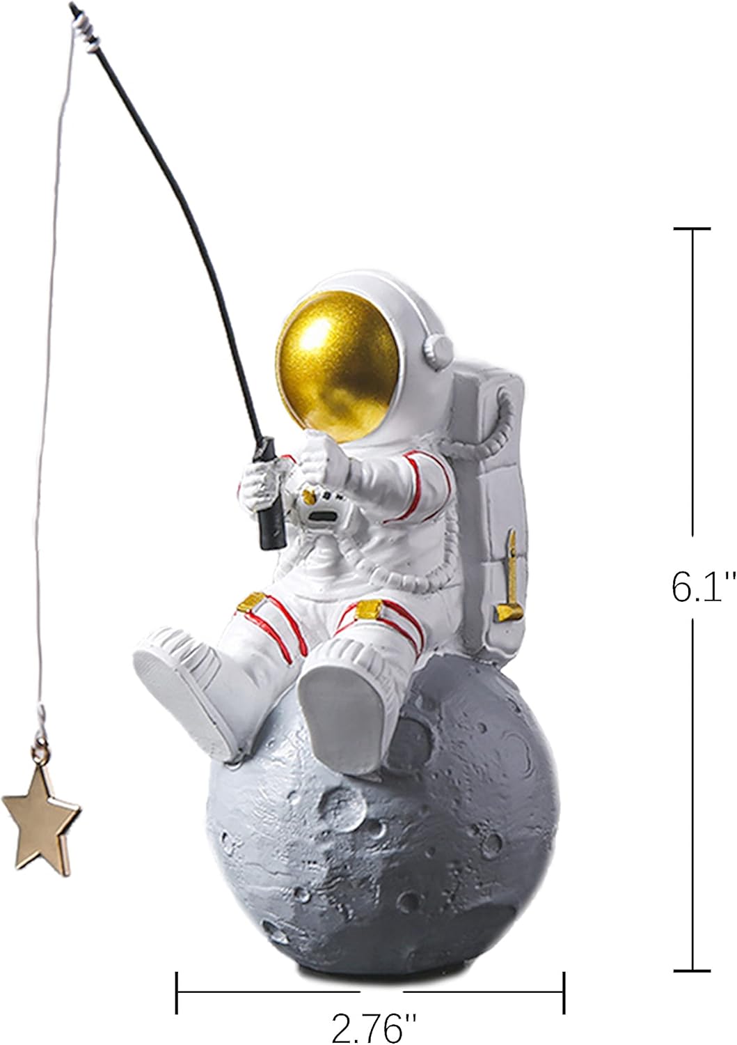 Astronaut Figurine Statue, Astronaut Fishing Star Figure Sculpture for Desktop & Tabletop Decor, Resin Spaceman Planet Desk Ornament for Outer Space Themed Bedroom Decor, Cake Topper Decoration Model